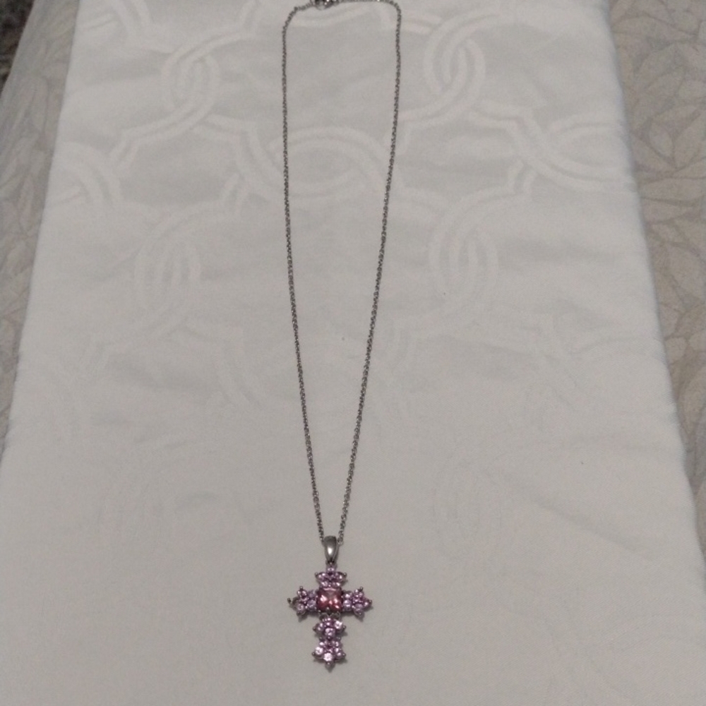 Pink Crystal Cross Pendant Necklace - Women Jewelry